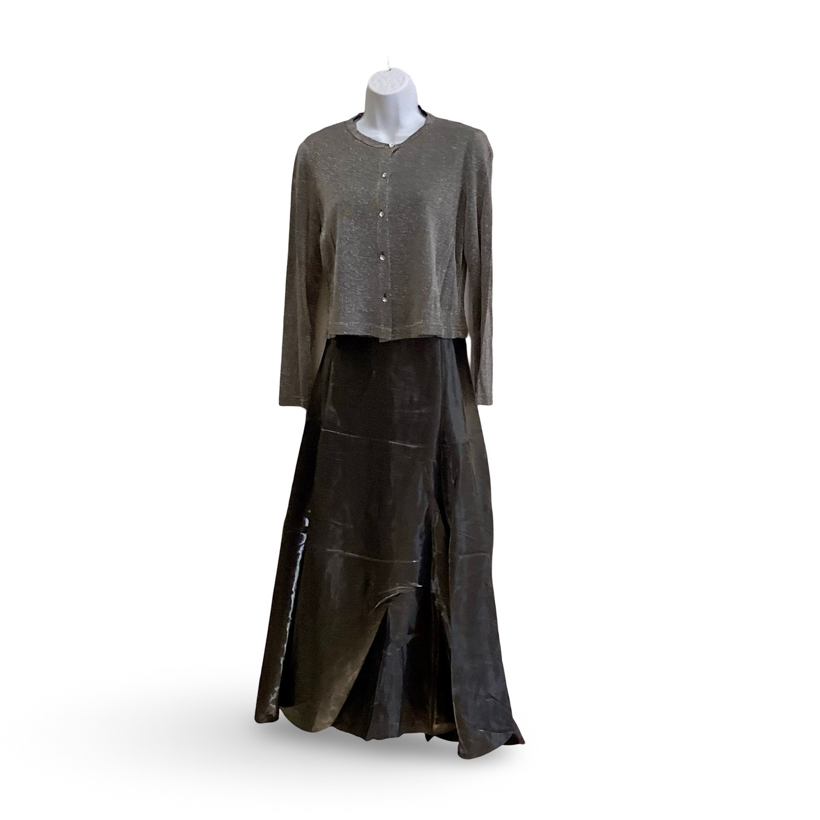 Vtg Js Collections Petite Silver Metallic Formal Dress Set